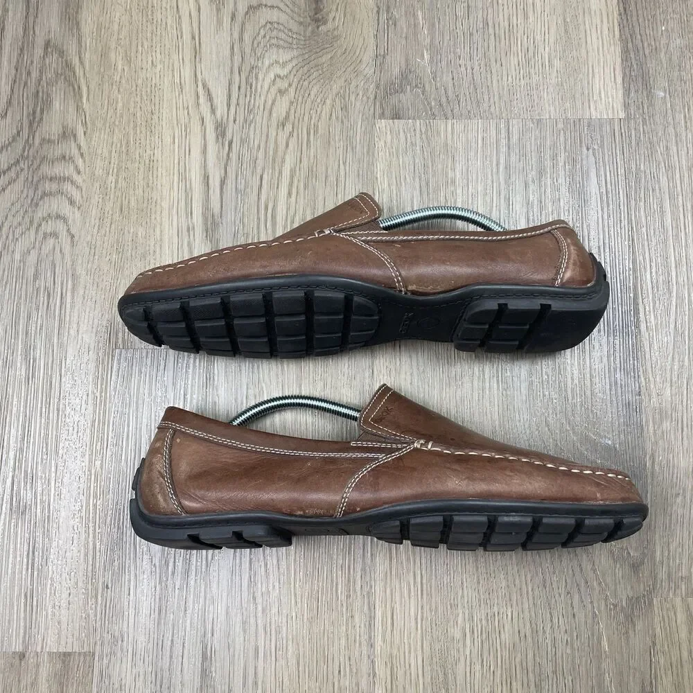 Geox Respira Shoes Mens Size 44 Brown Leather Slip On Moc Toe Loafers Comfort